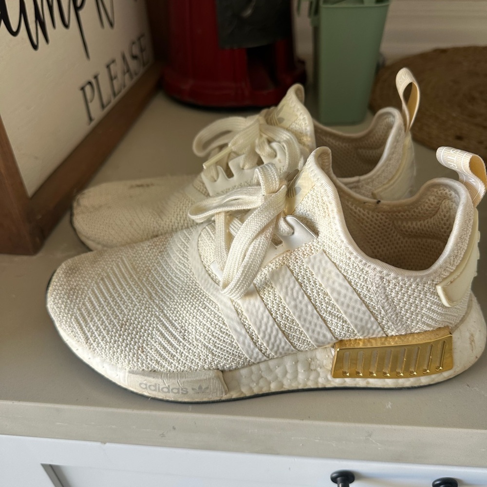 Adidas Kids' White and Gold Sneakers